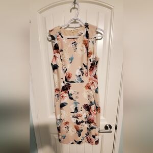 Calvin Klein Floral Midi Dress in Cream and Pink